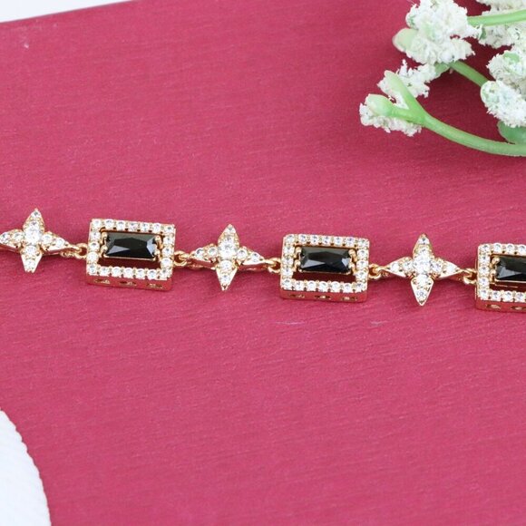 Elegant Rose Gold Plated Bracelet with Black Stones and Star Accents, XPBL0694 - Picture 9 of 11